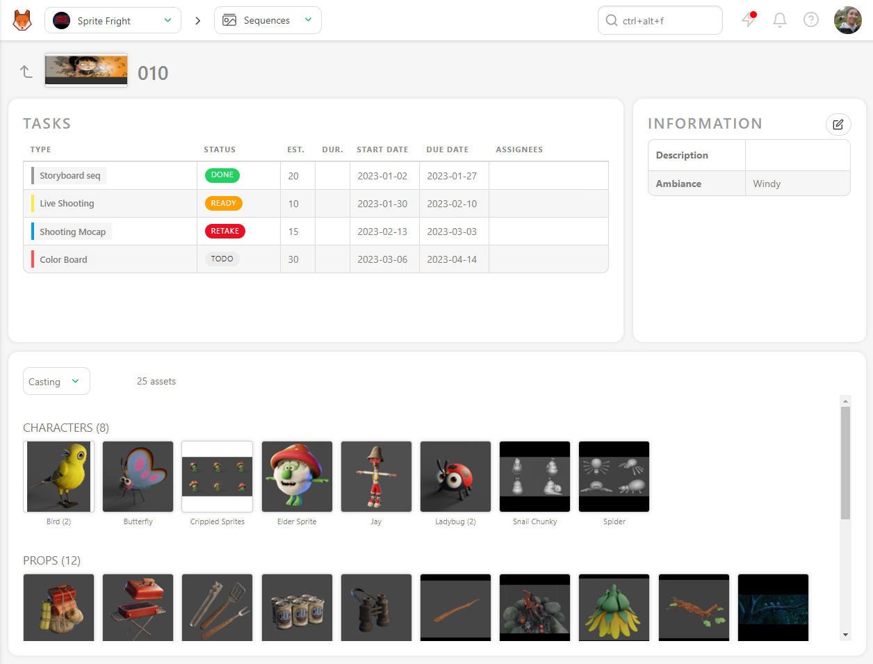 Sequence detailed page